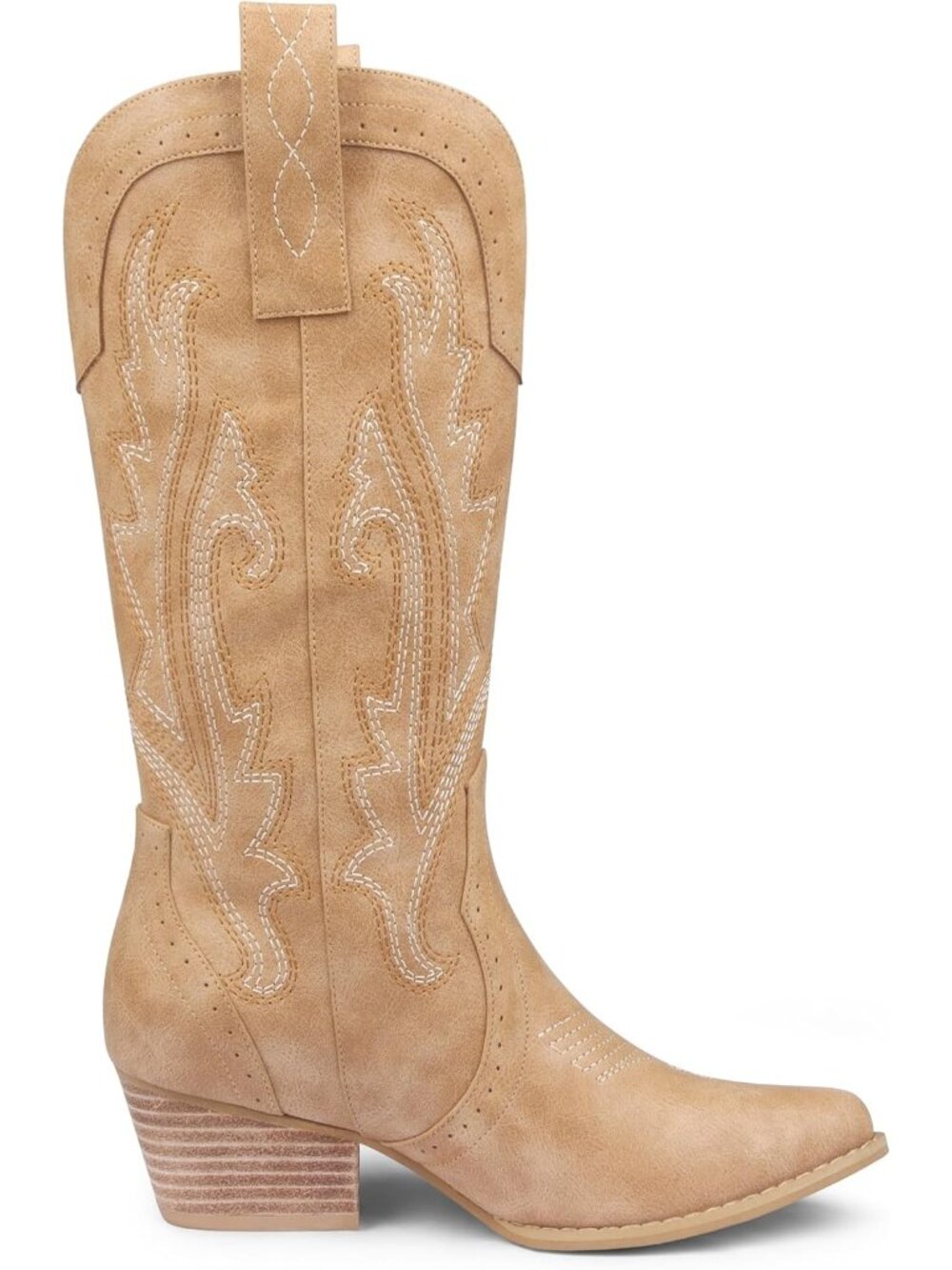 Women's Tan Mid Calf Cowboy Boots Pointy Toe Boot Embroidered Western - Picture 4 of 7